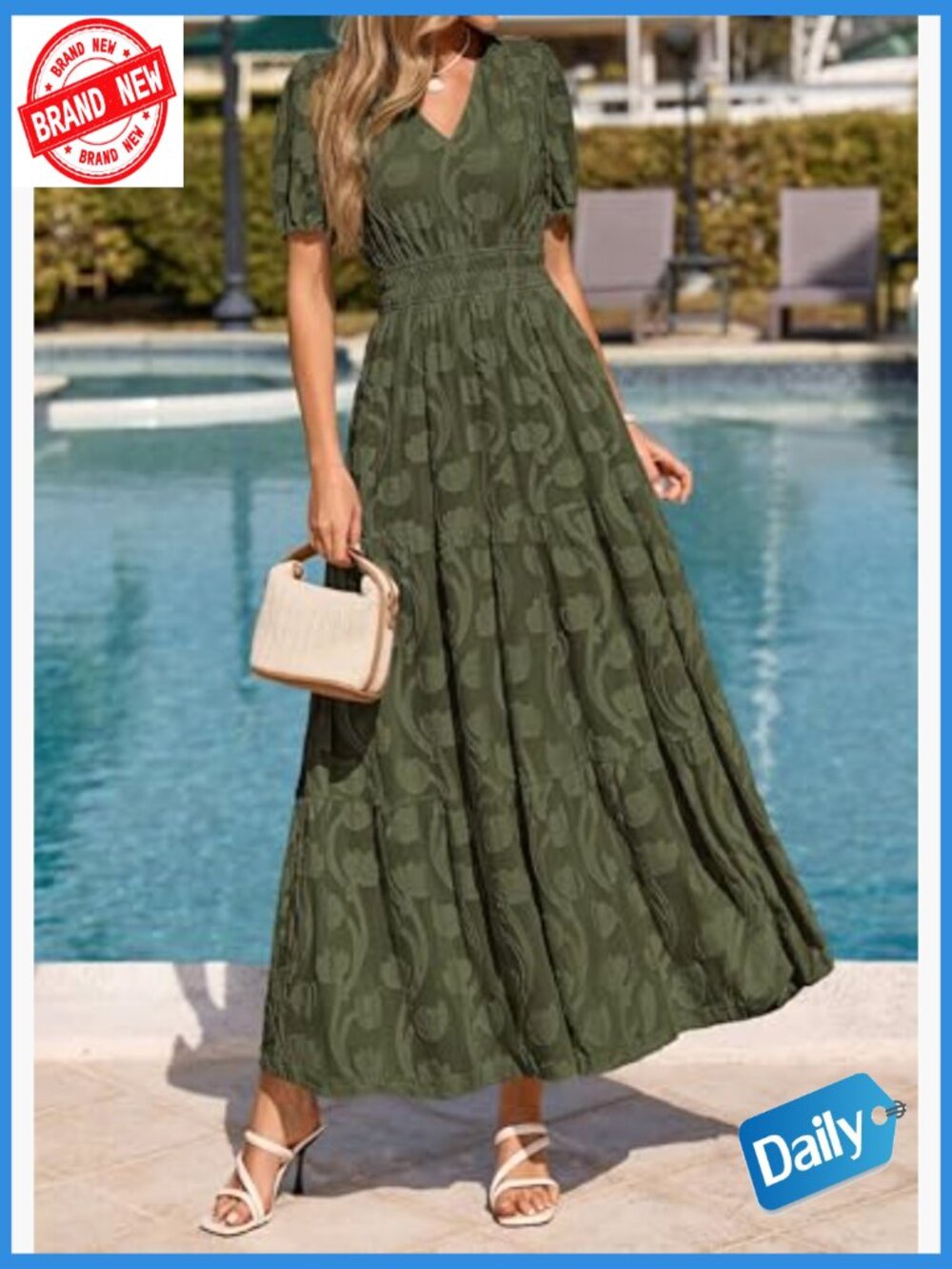 Boho Flowy V Neck Maxi Dress with Pockets - Picture 2 of 7